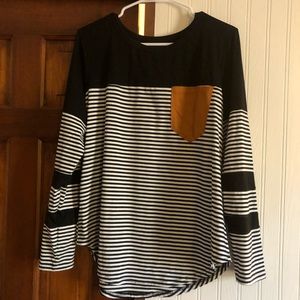 Boutique Long Sleeved Black/White striped shirt -size large
